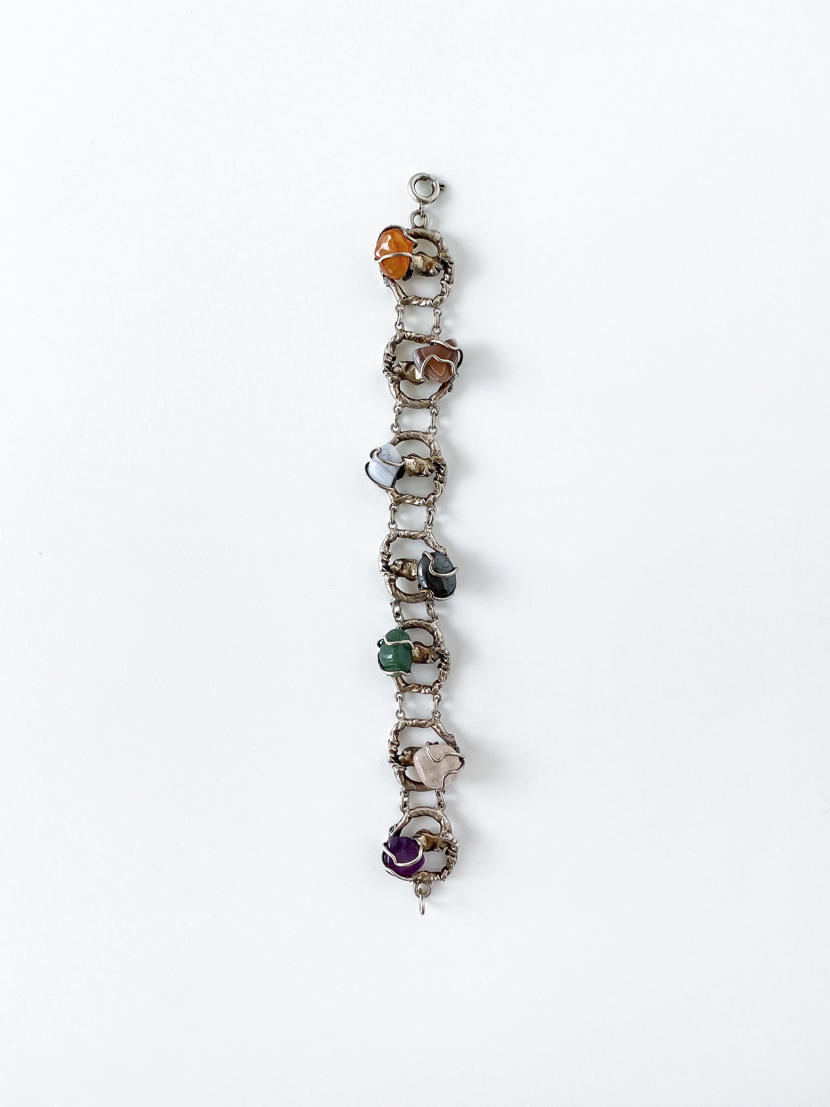 60's Brutalist metal and natural stone bracelet