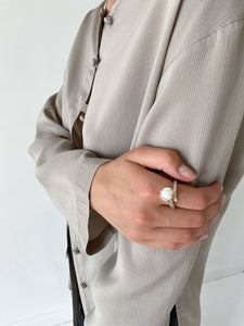 Silver flower and pearl ring / 54