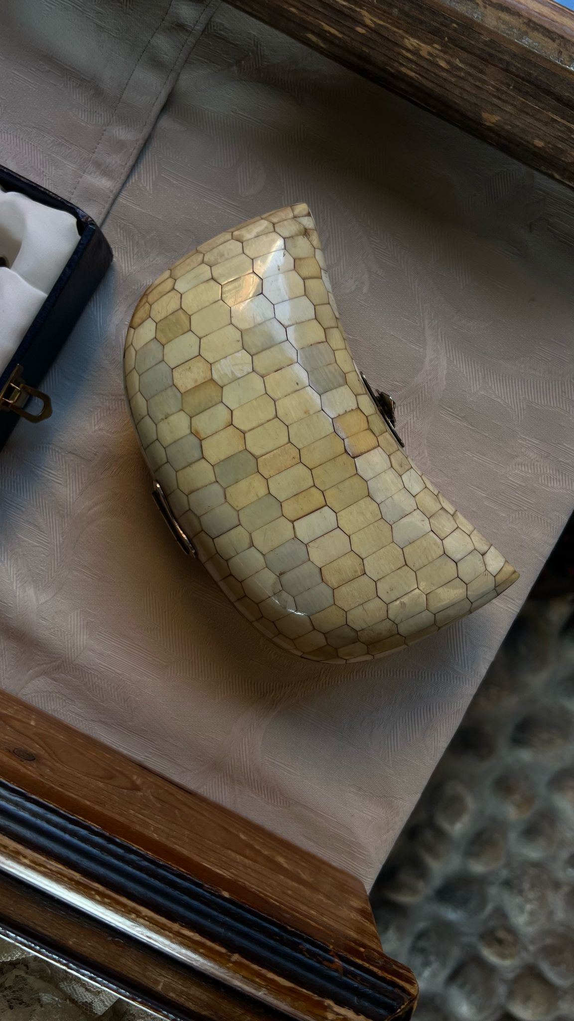 1930s ivory marquetry pouch