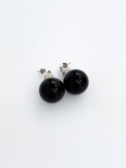 Onyx and silver sphere earrings