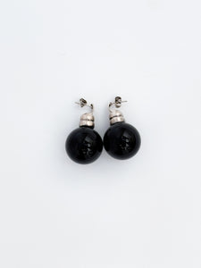 Onyx and silver sphere earrings