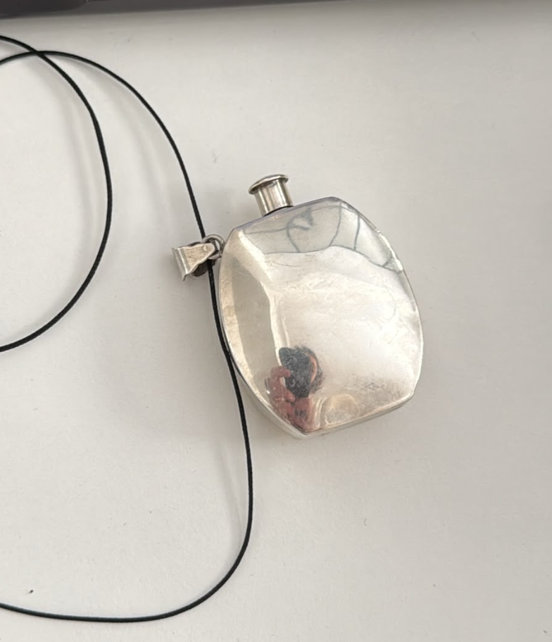 Silver perfume bottle necklace