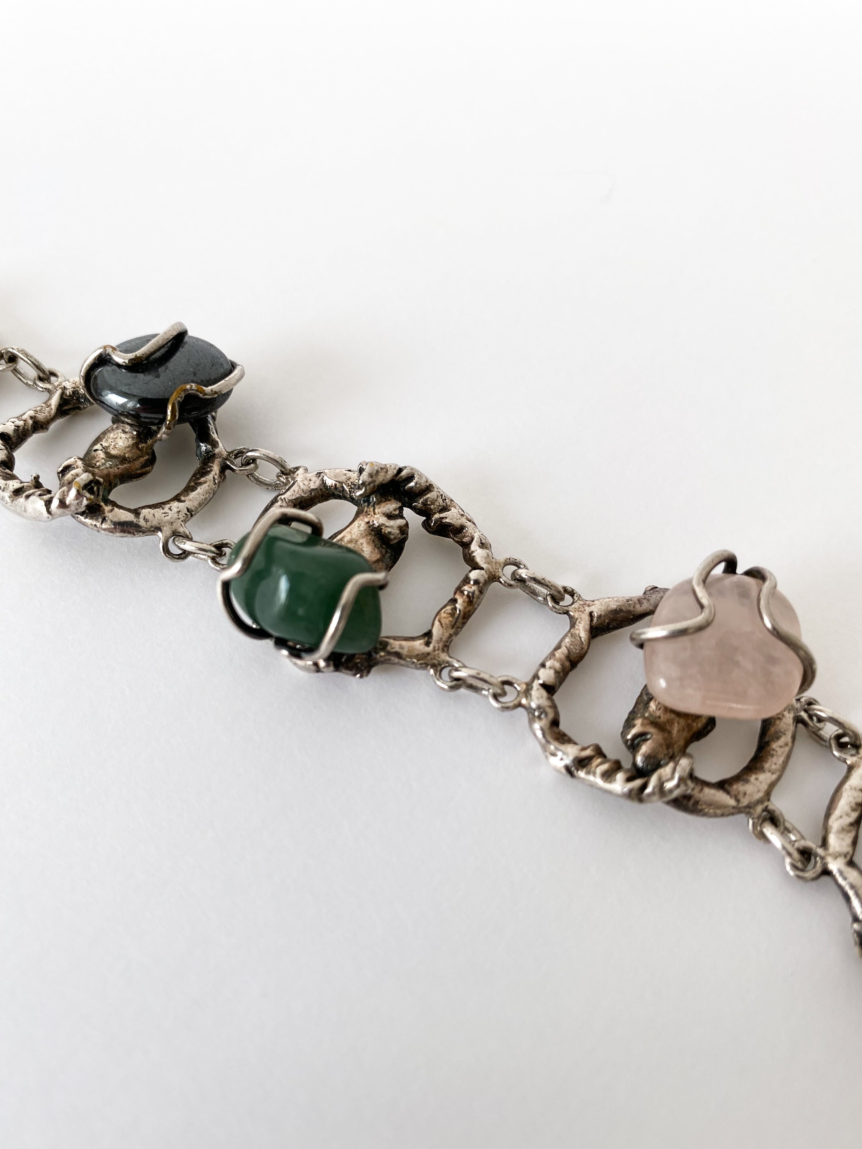 60's Brutalist metal and natural stone bracelet