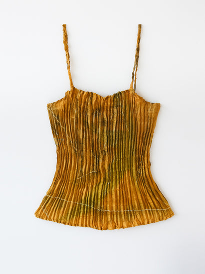 Plissé silk cami top — S