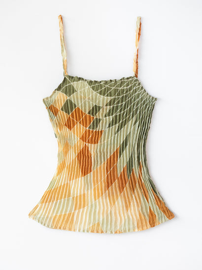 Plissé silk cami top — XS