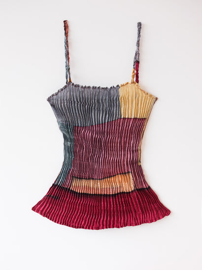 Plissé silk cami top — M