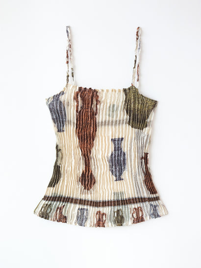 Plissé silk cami top — S