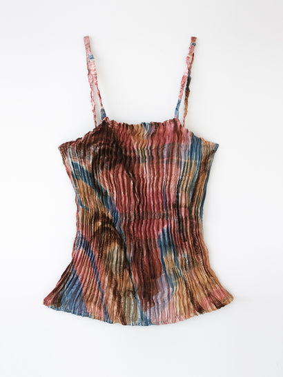 Plissé silk cami top — S