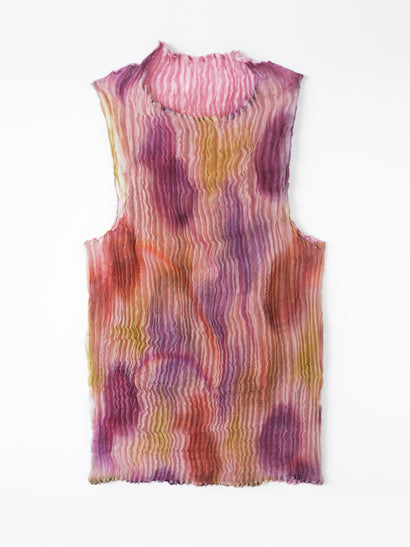 Plissé silk tank top — M